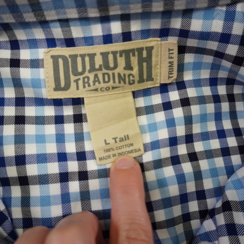 Duluth Trading Trim Fit Men's Large Tall Plaid Long Sleeve Button Shirt Blue LT - Picture 6 of 10